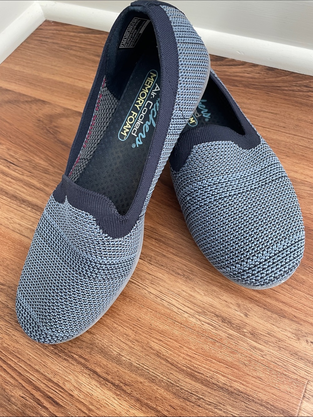 Skechers Navy and Light Blue Knit Slip-On Flats